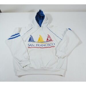 Vintage 80s Womens White San Francisco Sail Boat Graphic Hoodie Size M Model T